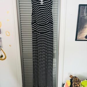 Time and Tru Black and White Striped Sleeveless Maxi Dress